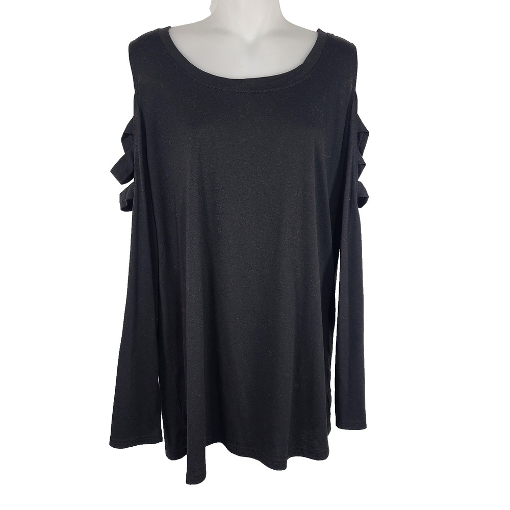 Leo Rosi Women's Gray Open Shoulder Long Sleeve Knit Top Size XL Casual Cutout